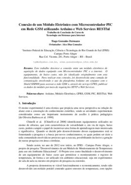 CONEXÃO DE UM MÓDULO ELETRÔNICO COM MICROCONTROLADOR PIC EM REDE GSM UTILIZANDO ARDUINO E WEB SERVICES RESTFUL