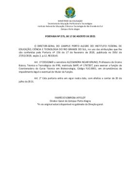 Portaria 275/2021 - revogada