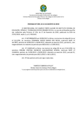 Portaria 309/2022