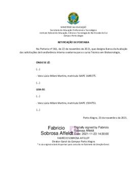 Retificação da Portaria 361/2021