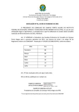 Resolução 001/2021