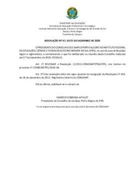 Resolução 067/2020 - revogada