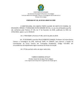 Portaria 153/2020 - revogada