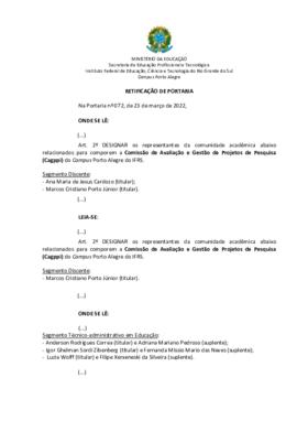 Retificação da Portaria 072/2022