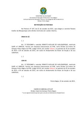 Retificação da Portaria 347/2021
