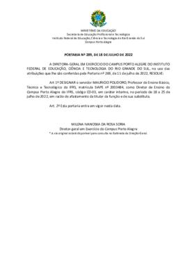 Portaria 289/2022