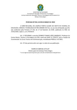Portaria 062/2022 - revogada