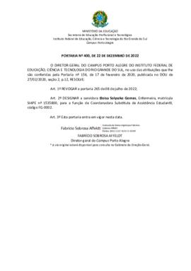 Portaria 400/2022