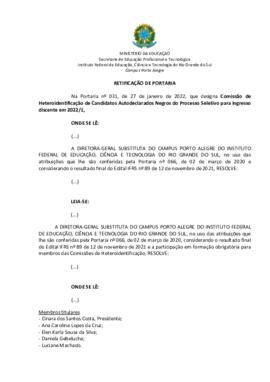Retificação da Portaria 31/2022
