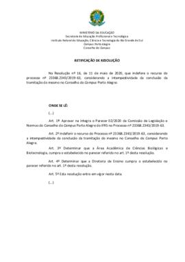 Retificação da Resolução 016/2020