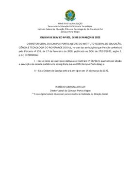 Ordem de serviço 001/2022