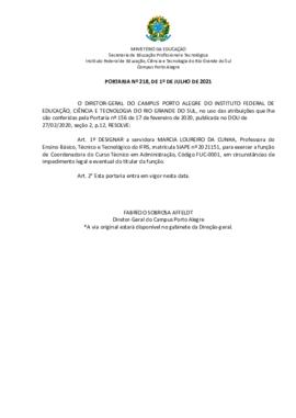Portaria 218/2021 - revogada
