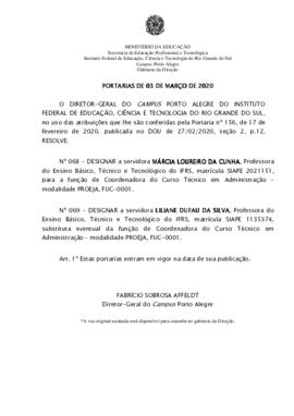 Portarias 68/2020 e 69/2020 - revogada