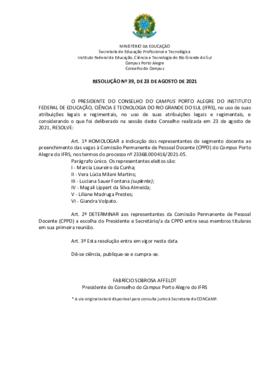Resolução 039/2021