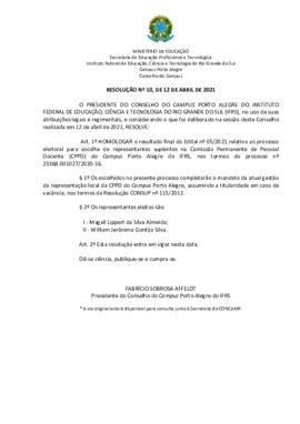 Resolução 010/2021