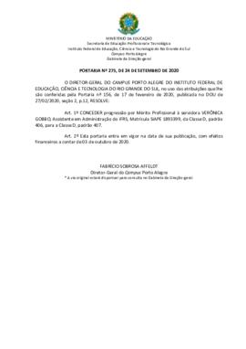 Portaria 275/2020