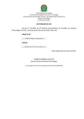 Retificação da Ata 02/2020 - Reunião Extraordinária