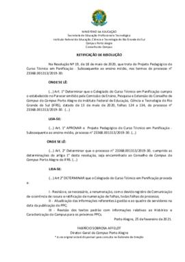 Retificação da Resolução 019/2020