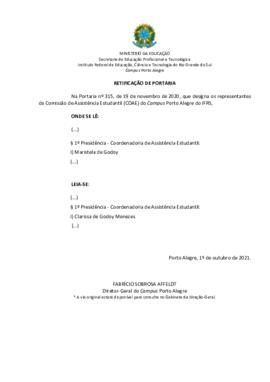 Retificação da Portaria 315/2020