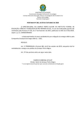 Portaria 285/2020