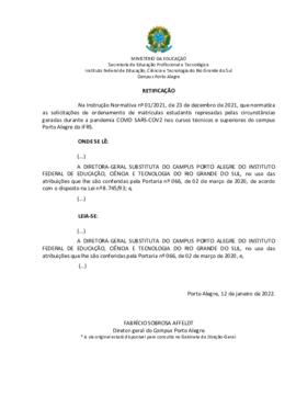 Retificação da Instrução Normativa 01/2021