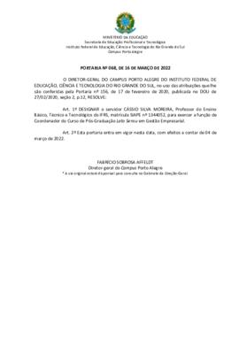 Portaria 068/2022 - revogada