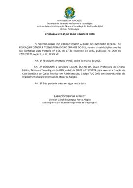 Portaria 140/2020 - revogada