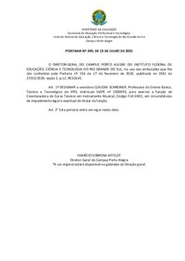 Portaria 249/2021 - revogada