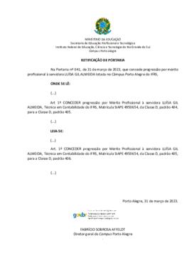 Retificação da Portaria 041/2023