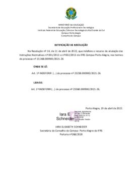 Retificação da Resolução 014/2022