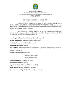 Resolução 016/2021