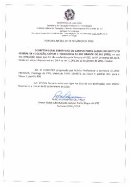 Portaria 063/2019