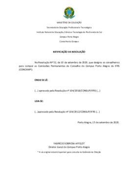 Retificação da Resolução 52/2020