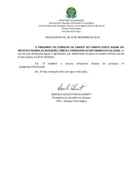 Resolução 62/ 2019