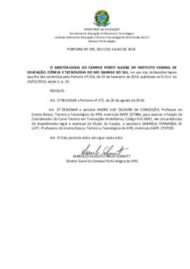 Portaria 190/2019 - revogada