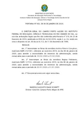 Portaria 002/2020