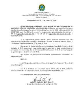 Portaria 139/2019