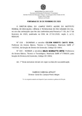 Portarias 38/2020 e 39/2020
