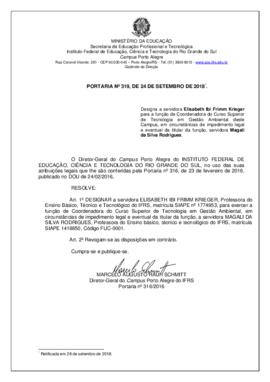 Portaria 319/2018