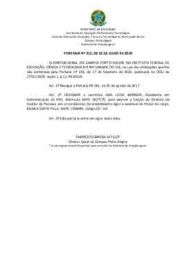 Portaria 215/2020 - revogada