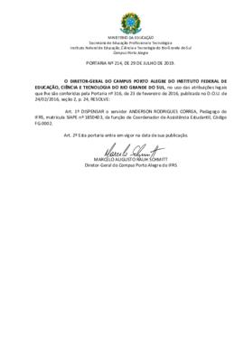Portaria 214/2019
