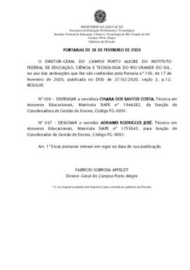 Portarias 36/2020 e 37/2020 - revogada