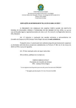 Resolução 006/2020 Ad referendum