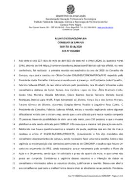 Ata 01/2020 - Reunião Extraordinária