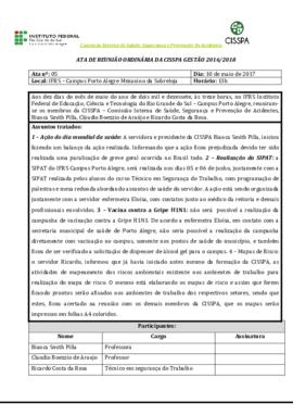 Ata de reunião ordinária 05/2017