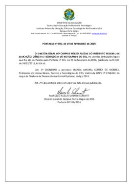 Portaria 037/ 2019
