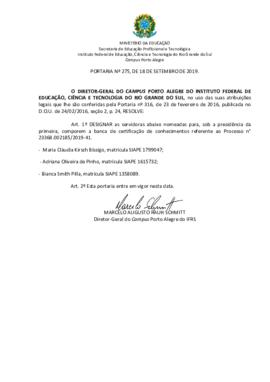 Portaria 275/2019