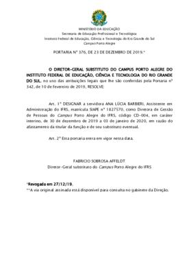 Portaria 376/2019 - Revogada
