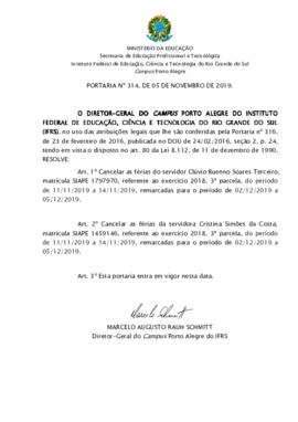 Portaria 314/2019