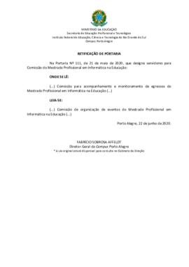 Retificação da Portaria 111/2020